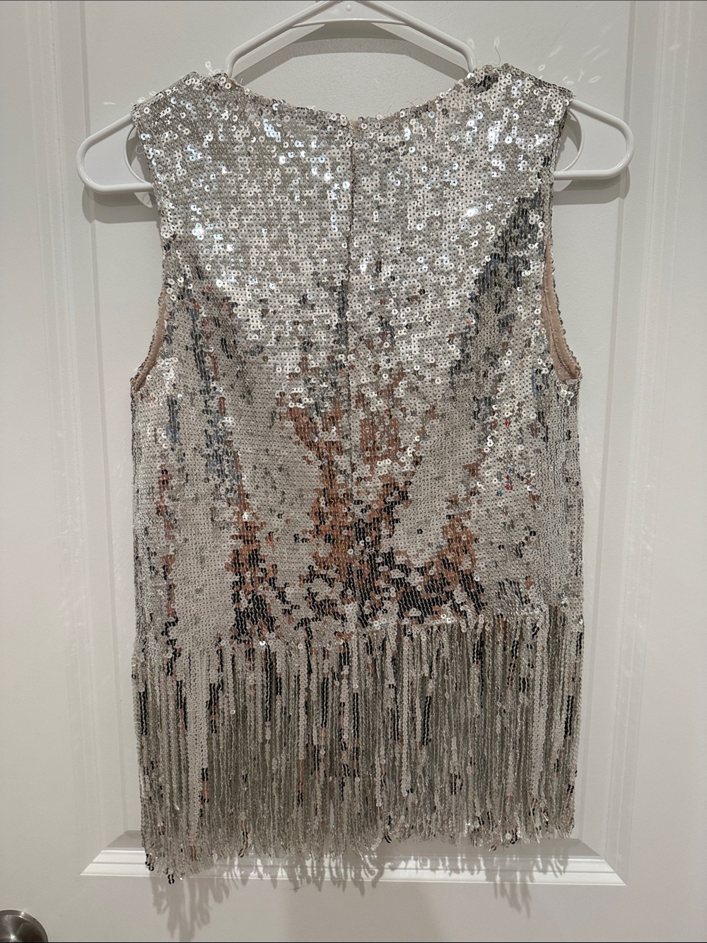 ZARA Silver Sequin Fringe Mini Dress with Rose-Gold Accents - Picture 3 of 5